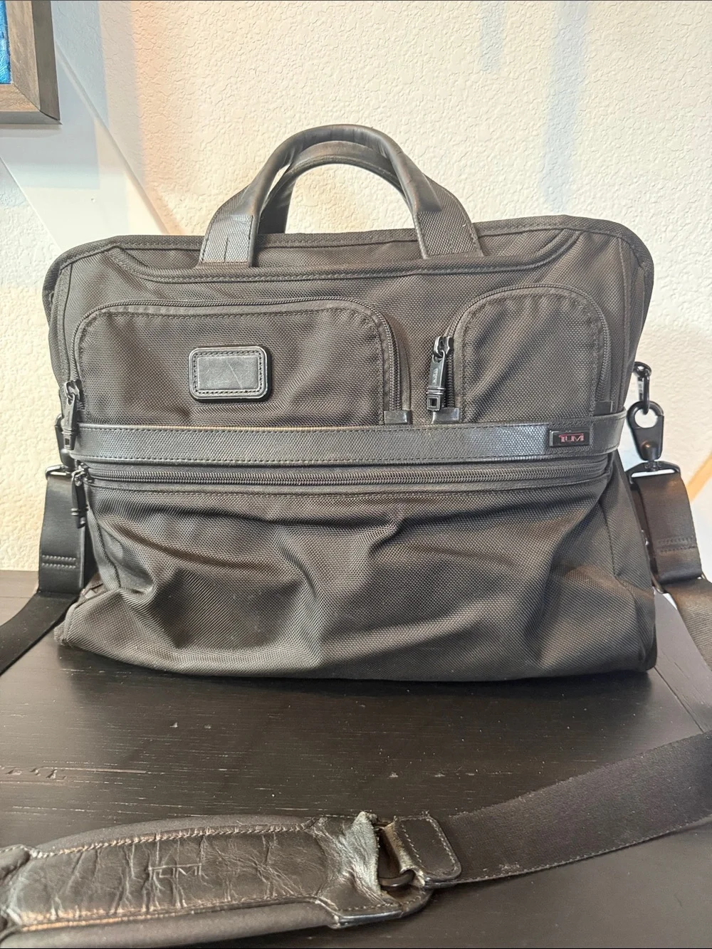 Tumi Black Nylon Laptop Briefcase with Detachable Strap